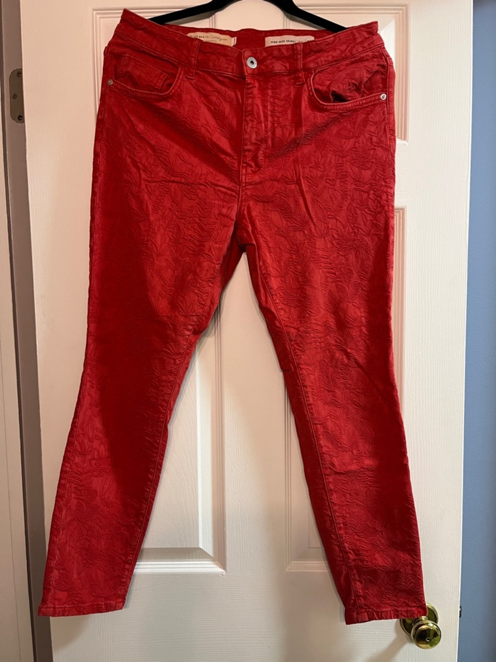 Anthropologie Red Textured Skinny Jeans